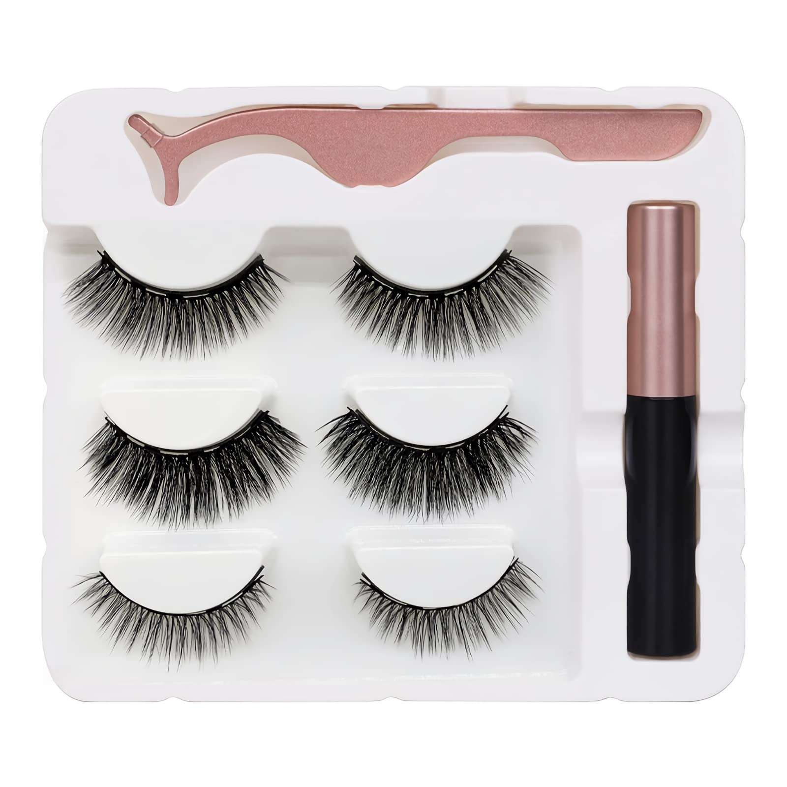 MAYCREATE Magnetic False Eyelash and Eyeliner Kit, 3D Faux Eye Lashes Natural Reusable Lashes, with One Application Tweezer Set No Glue Needed Eyelashes Kit Tools (3 Pairs) MAYCREATE Magnetic False Eyelash and Eyeliner Kit, 3D Faux Eye Lashes Natural Reusable Lashes, with One Application Tweezer Set No Glue Needed Eyelashes Kit Tools (3 Pairs)